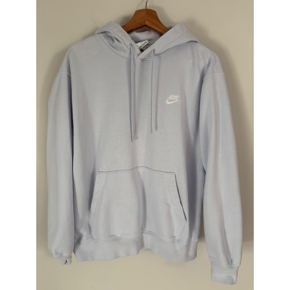Nike Sportswear Club Fleece Hoodie Light Blue Pastel Embroidered Logo Large